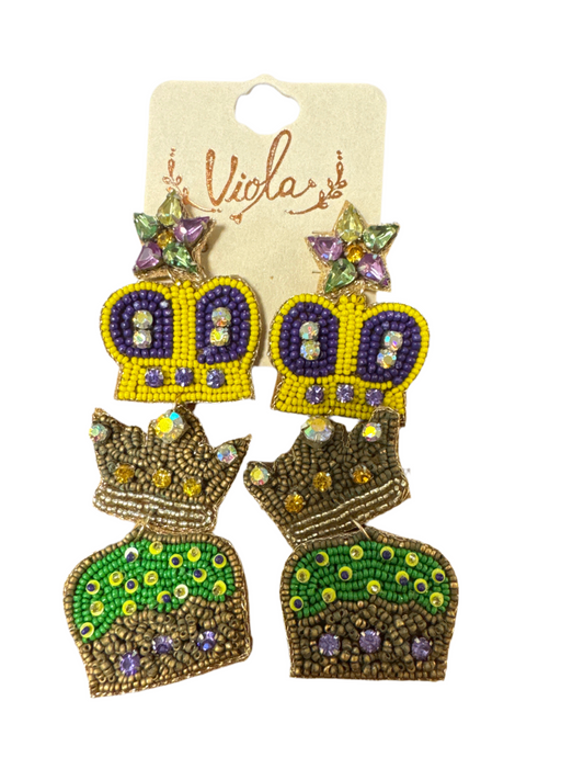 Beaded crown earrings