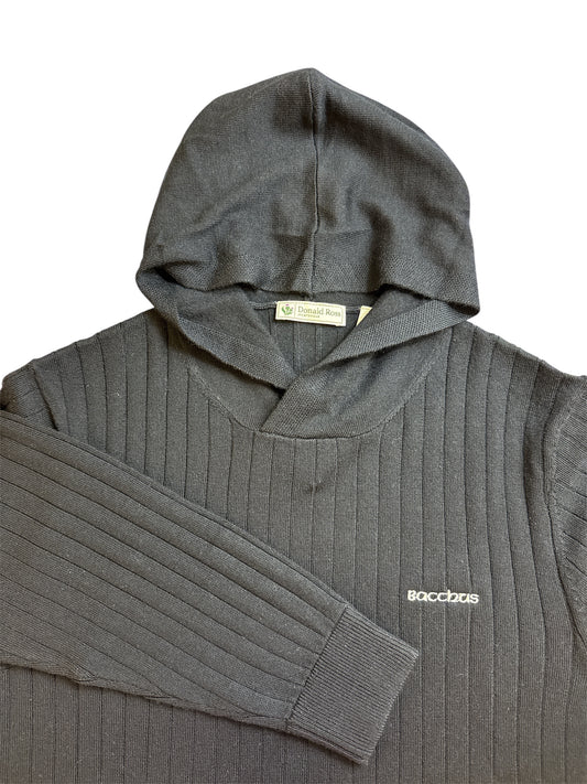 Donald Ross Ribbed Black Hoodie (100% Merino Wool)
