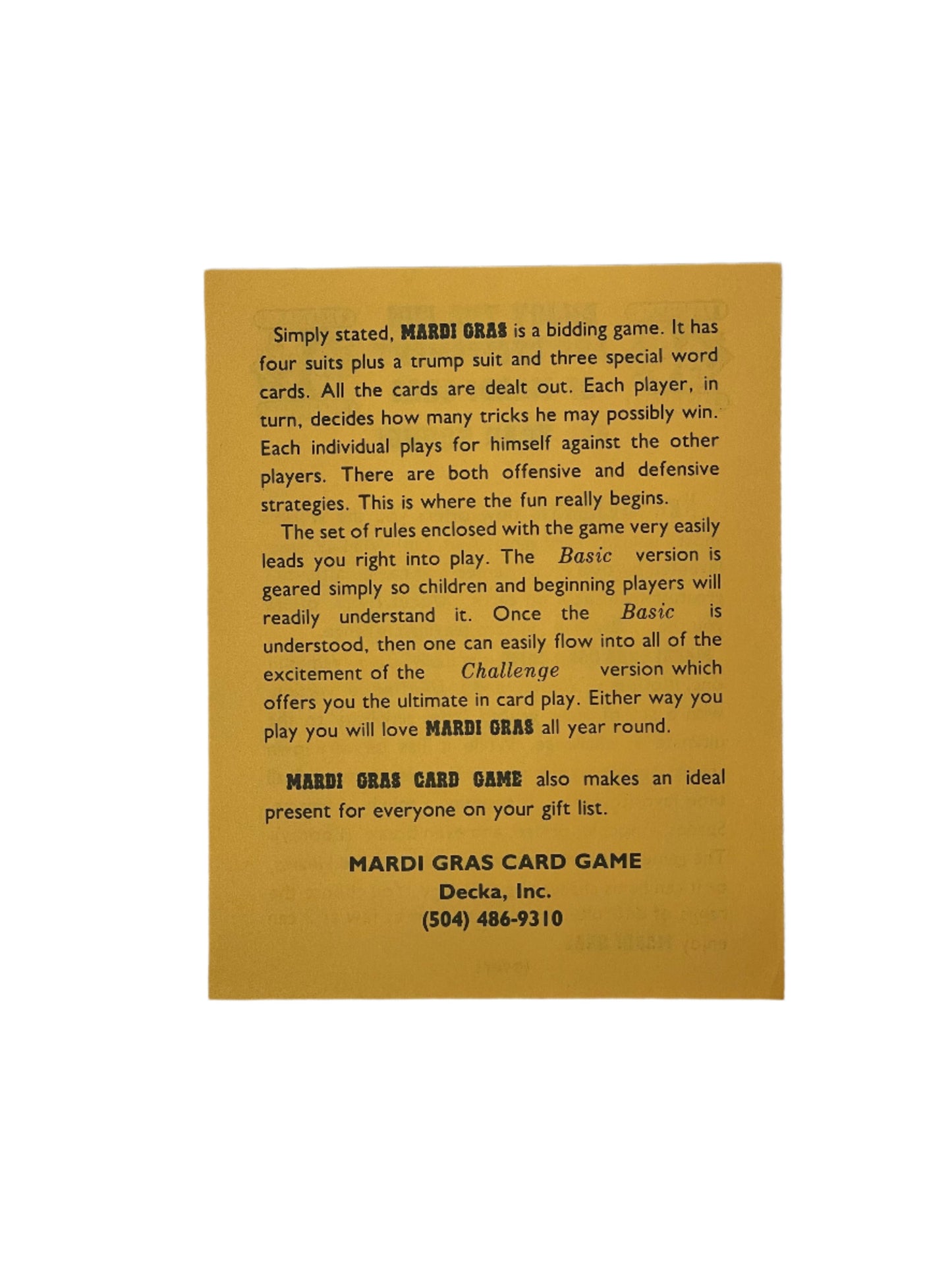 1984 Vintage Bacchus Card Game