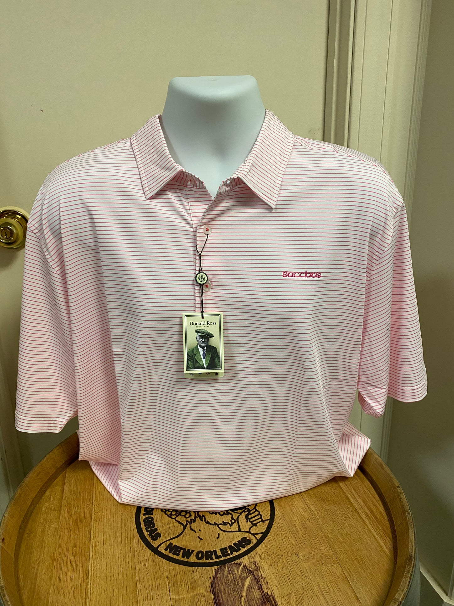 Donald Ross Pink & White Striped Golf Shirt (Runs large)