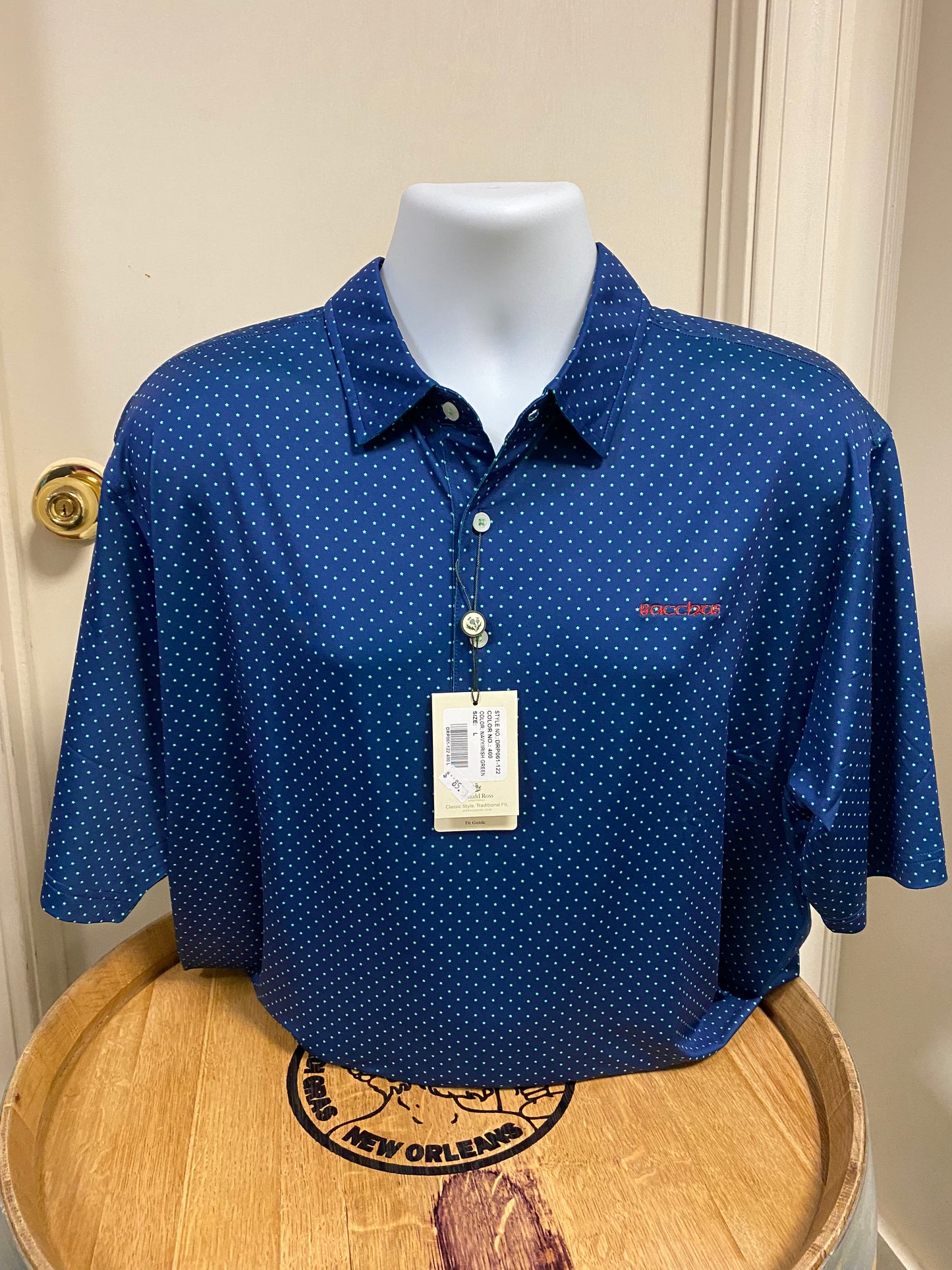Donald Ross Navy with Green Stars Polo Shirt (Runs large)